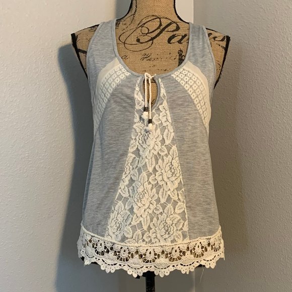 Taylor & Sage Tops - Delicate Gray lace top w/tie – Size Medium